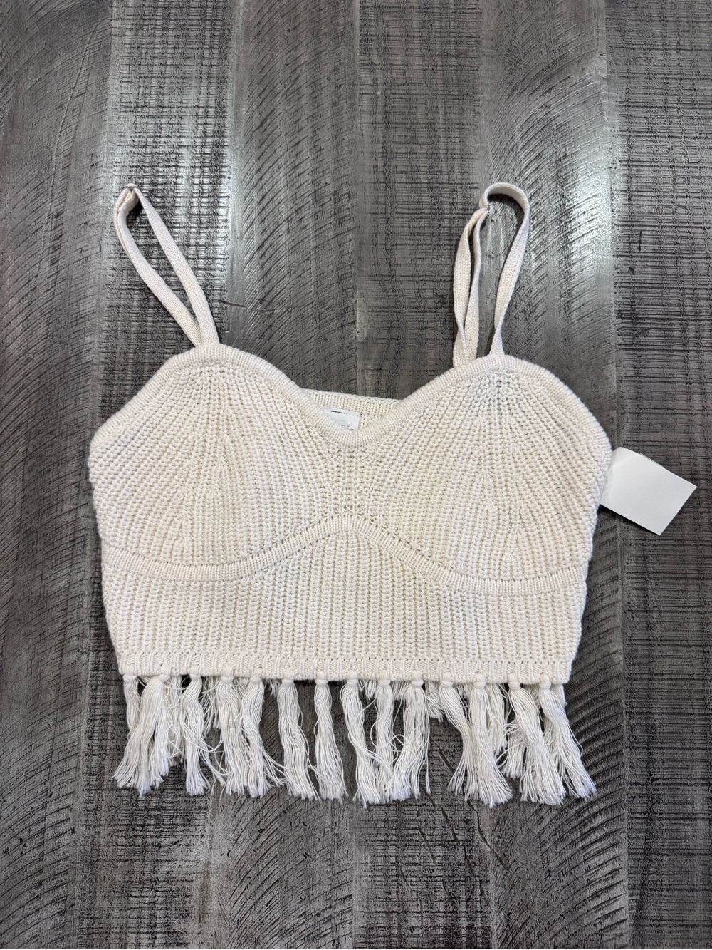 Wild Fable Cream Knit Fringe Crop Top